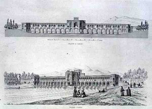 Most Hassana Beg, na Zeineroud v Isfahánu, z „Voyage Pittoresque“ z Persie, vyrytý Claudem Sauvageotem (1832-85), vydal Lemercier, Paříž od Pascal Xavier (after) Coste