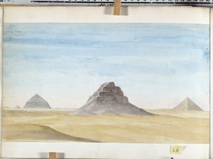 Pohled na pyramidu Dachour. Kresba Pascala Coste (1787-1879) Muzeum středomořské archeologie, Marseille