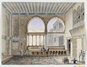 Pohled do interiéru paláce Sheik Jabarti. Akvarel od Pascala Coste (1787-1879) Muzeum středomořské archeologie, Marseille