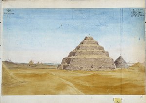 Pohled na pyramidy Sakarra. Egypt leden 1819 Akvarel od Pascala Coste (1787-1879) Městská knihovna v Marseille