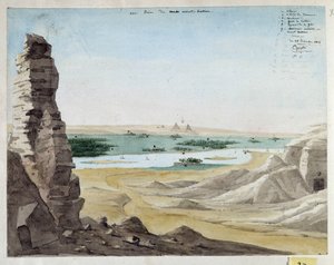 Pohled z hory Kattan. Egypt. 1818 Kresba Pascala Coste (1787-1879) Muzeum středomořské archeologie, Marseille od Pascal Xavier (after) Coste