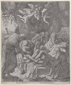 Kristus je položen do hrobu, zatímco Panna stojí a pláče vzadu, 1600-30., 1600-30. od Pasquale Ottino