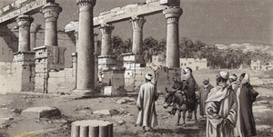 Zničený chrám v Egyptě (kvaš na papíře)