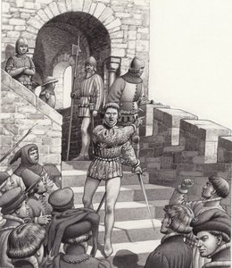 Coluccio Salutai in Florenz (Gouache auf Papier) von Pat (1907-95) Nicolle