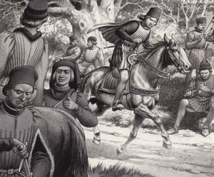 Spiklenci se dívají, jak Lorenzo de Medici projíždí kolem (kvaš na papíře)