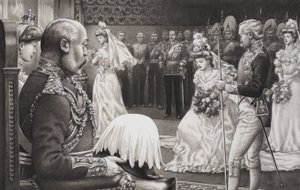 Debutantky představované Eduardu VII. (1844-1925) a královně Alexandře (1841-1910) (kvaš na papíře)
