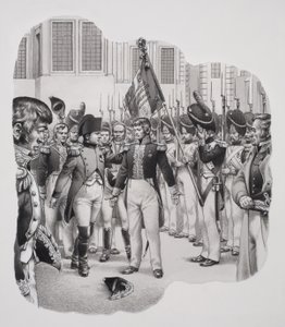 Napoleon (1769-1821) na cestě do exilu (kvaš na papíře)
