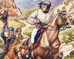 Napoleon těsně uniká rakouské jízdní hlídce, která je mu v patách.