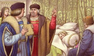 Princ Artuš umírá krátce po svatbě s Kateřinou Aragonskou (kvaš na papíře)