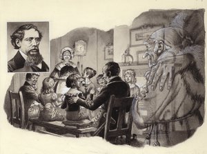 Vánoční koleda, Charles Dickens (kvaš na papíře)