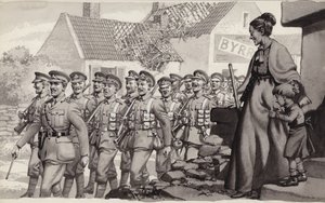 Pochod britských vojáků (kvaš na papíře)