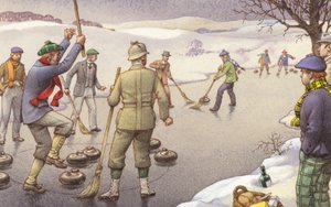 Curling ve Skotsku (kvaš na papíře) od Pat (1907 95) Nicolle