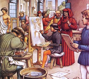 Lorenzo de Medici na návštěvě školy, kterou založil pro umělce