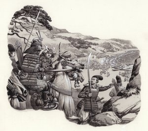 Mongolové napadli Japonsko (kvaš na papíře)