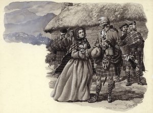 Princ Charles Stuart, mladý pretendent, a Flora Macdonaldová (kvaš na papíře) od Pat (1907 95) Nicolle