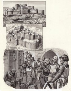 Pevnost Krak des Chevaliers (kvaš na papíře)