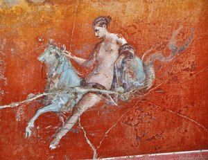 Oplontis, nedaleko Neapole, Itálie (Neapol, Italia): nástěnné malby ve vile Poppaea - detail římské fresky, mytologický výjev únos Evropy - Římské umění - Foto Patrice Cartier - od Patrice Cartier