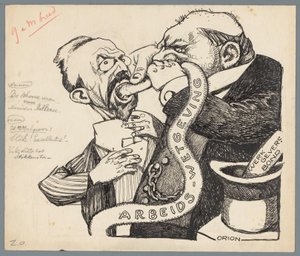 Ministr Aalberse a zaměstnavatel Čisté peří ministra Aalberse (titul na předmětu) od Patricq Kroon (signed by artist)