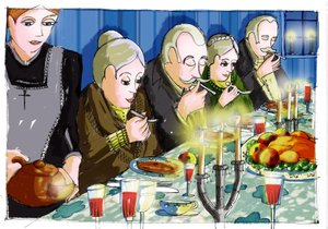 Ilustrace k "Babettině hostině" od Karen Blixenové (Babettina hostina) Kresba Patrizie Laportaové