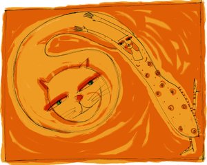 Strega del Tchesal (Chiesale): čarodějnice, která se mění v kočku, aby špehovala lidi. Ilustrace Patrizia La Porta.