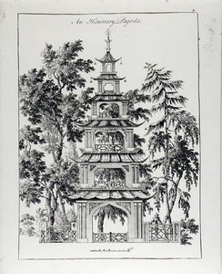 Čestná pagoda z „čínské architektury, civilní a okrasné“, vydaná v roce 1759 (rytina) (černobílá fotografie)
