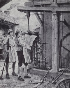 James Watt při práci na parním stroji