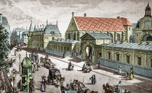 Vue du Conservatoire des Arts et metiers (Cnam) v Paříži, rue saint Martin a Paris - (Pohled na konzervatoř umění a řemesel v Paříži) Vyryl Alexis Martin od Paul (after) Merwart