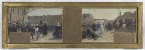 Nákres kanceláře prefekta v Hôtel de Ville: Odchod vojsk během obléhání Paříže v roce 1870 od Paul Albert Baudouin