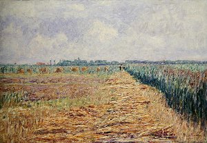 Plochá holandská krajina pod letní oblohou s jasnými bílými mraky, asi 1890 (olej na plátně) od Paul Baum
