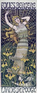 Reklamní plakát Liane de Pougy v Folies-Bergere, Paříž, konec 19. století