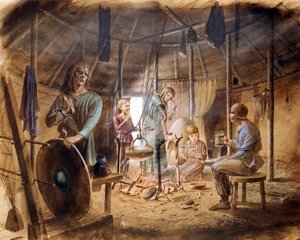 Uvnitř domu z doby železné, c5. století před naším letopočtem, c1990-2010 od Paul Birkbeck