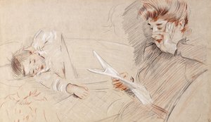 Madame Helleu Readingová s Paulette ležící vedle ní na pohovce, od Paul Cesar Helleu