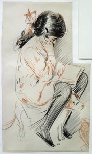 Paulette Reading Sedí na svém Toy Dog (barevná tužka na papíře) od Paul Cesar Helleu