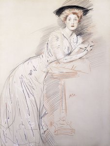 Portrét slečny Taylorové opírající se o stůl, od Paul Cesar Helleu