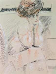 Portrét dámy (černá, bílá a červená křída na lesklém papíře) od Paul Cesar Helleu