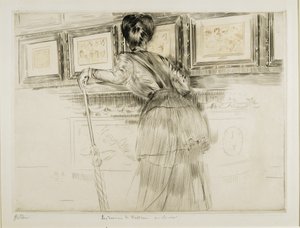 Žena při pohledu na kresby Watteau v Louvru, c. 1895 od Paul Cesar Helleu