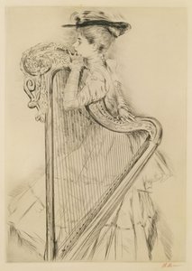 Žena s harfou (suchá jehla) od Paul Cesar Helleu