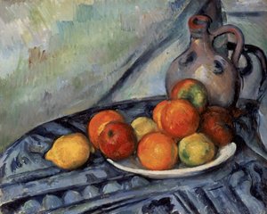 Ovoce a džbán na stole od Paul Cézanne