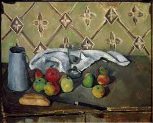 Krabice na ovoce, ubrousky a mléko - Olej na plátně od Paul Cézanne