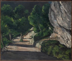 Krajina. Cesta se stromy ve skalnatých horách od Paul Cézanne