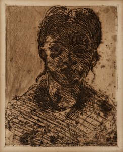 Panenská hlava. Rytina Paula Cezanna (1839-1906). Leptání. Rozměr: 32,5 x 25 cm. Musee Granet, Aix En Provence. od Paul Cézanne