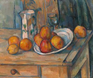 Zátiší s mlékem a ovocem od Paul Cézanne