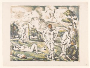 Koupání mužů v kopcovité krajině Les Grands Baigneurs Baigneurs au repos od Paul Cézanne