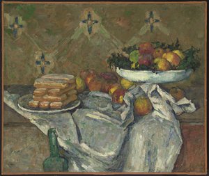 Mísa na ovoce a talíř sušenek, kolem roku 1877 (olej na plátně) od Paul Cézanne