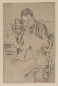 Hortense Fiquet, Madame Cezanne, šití, cca 1880 (tužka na papíře) od Paul Cézanne
