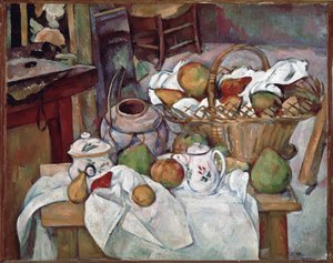 Kuchyňský stůl nebo Zátiší s košíkem - olej na plátně od Paul Cézanne