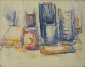 Kuchyňský stůl: sklenice a lahve od Paul Cézanne