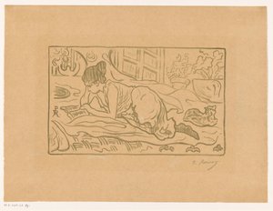 Čtení žena ležící na posteli od  (signed by artist) Paul Élie Ranson