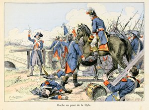 Hoche au pont de la Dyle: V březnu 1793, kryjící ústup na průjezdu Dyle před Leuven (Belgie), bojoval Lazare Hoche (1768-1797) proti Rakušanům - ilustrace Emile Boutigny (1853-1929) V „Hoche-Marceau-Desaix“ od Theodora od Paul Émile Boutigny