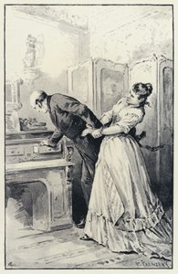 Ilustrace pro Annu Kareninu: Karenina se zmocní dopisů své manželky (litho) od Paul Frenzeny